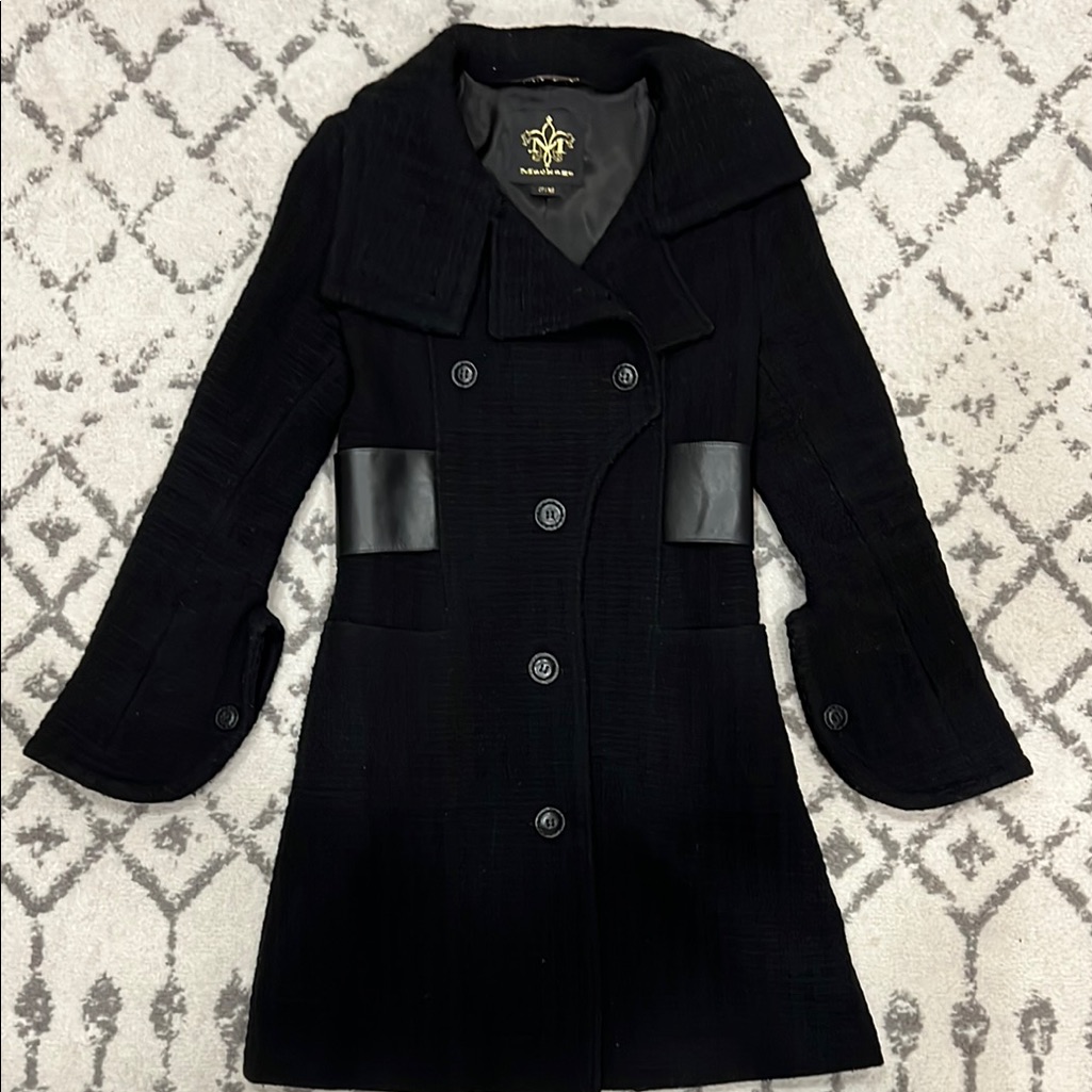 Mackage Black Textured Wool & Leather Coat